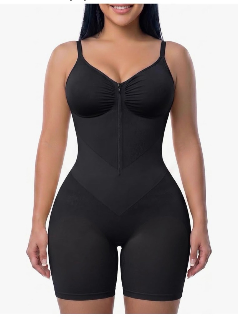 YIANNA Black Full-Body Shapewear Faja Bodysuit with Front Zipper NEW L-XL